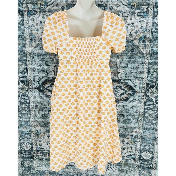 J Crew Shell Pattern Dress Size 8 Puffl Cleeve Twist Front  Peasant Cottagecore - Picture 4 of 14